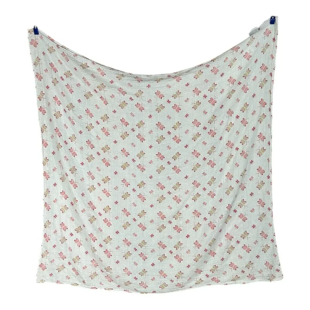 2 Aden & Anais Pink Tan Beige Butterfly Muslin Swaddle Baby Blanket Cotton